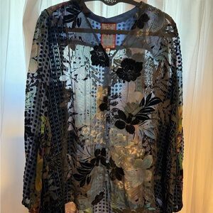 Johnny Was Multicolor Sheer Floral Blouse